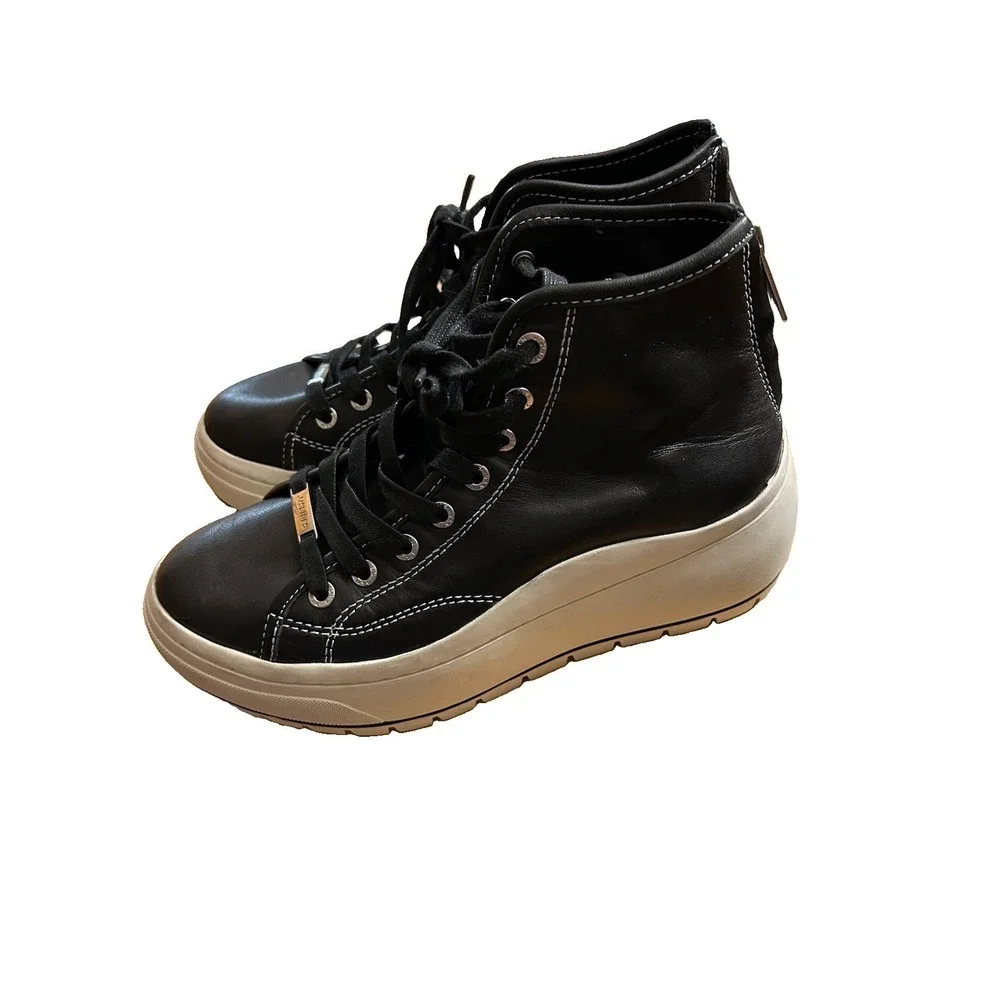 J/SLIDES NYC Black Leather High Top Platform Sneakers 7M Downtown Girl Chunky